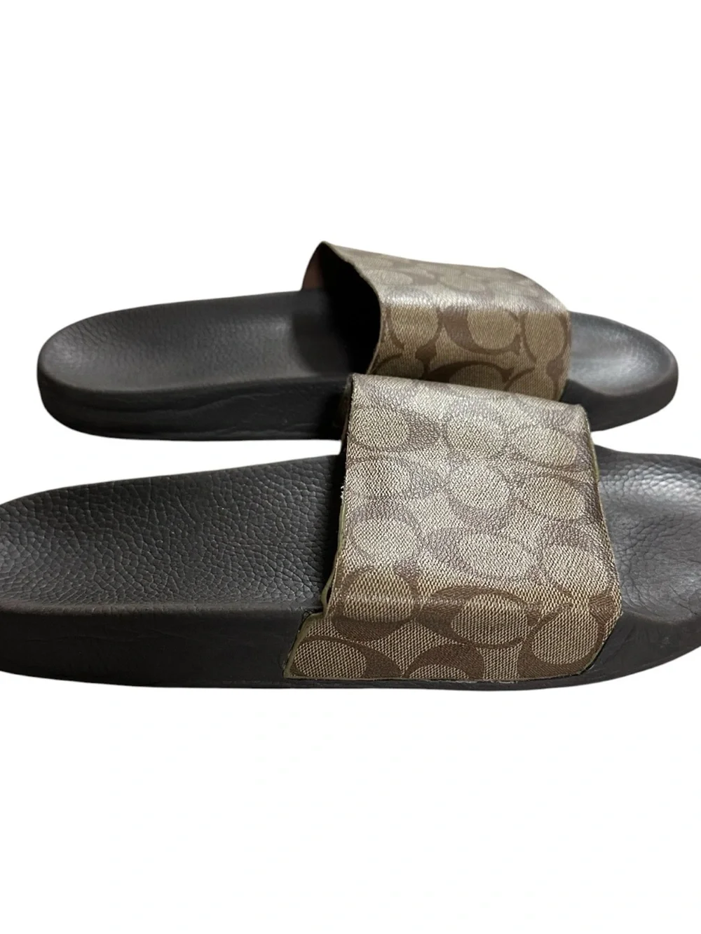 Coach Signature Coated Canvas Pool Slide Sandals Tan Signature Mens 11 preowned.